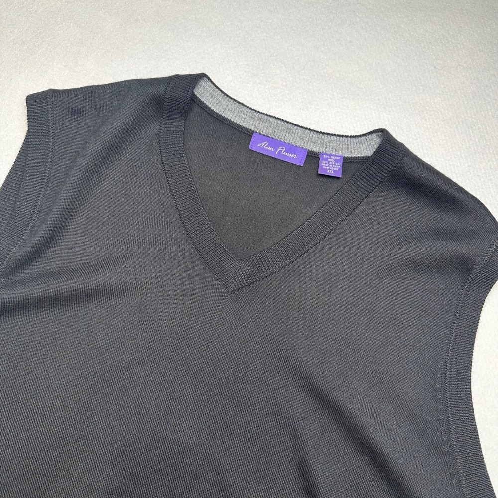 Alan Flusser Mens Merino Wool Blend V-Neck Sweater Vest Black XXL